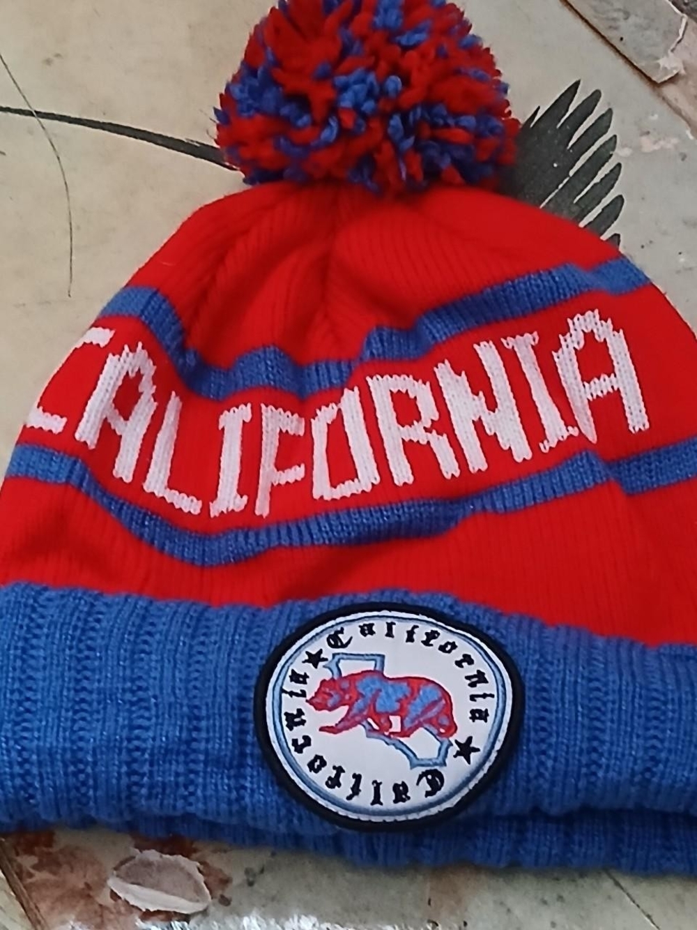 California Republic Pom Beanie - Red & Blue